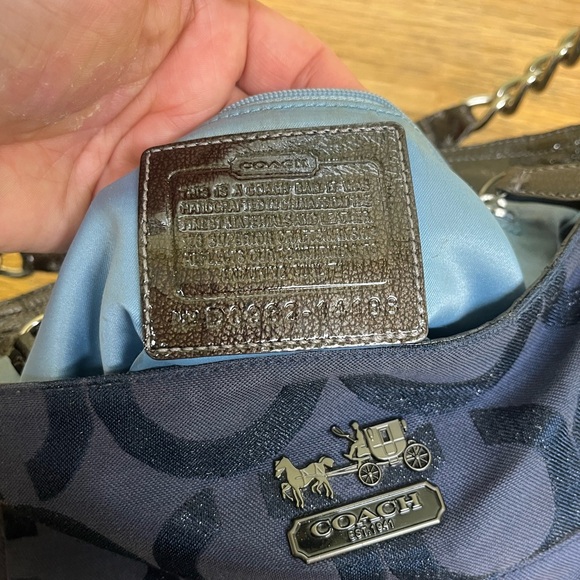Coach Navy C Logo Shoulder Bag in shimmer canvas - Picture 9 of 16